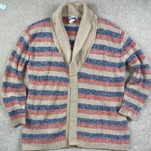 Vintage Sears Striped Shawl Collar Cardigan Sweater Beige Red‎ Blue Womens Large